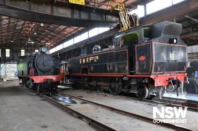 Locomotives 10 & 18 stored in the workshop at East Greta Junction, Telarah