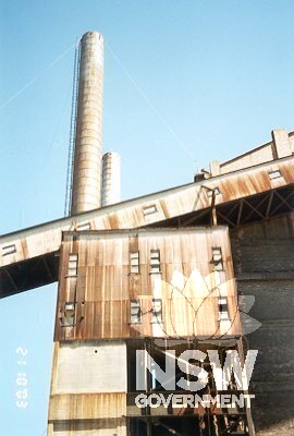 Ash-handling unit in Coal-handling shed, with transfer level and chimneys behind