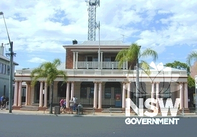 Southern elevation of Casino Post Office.  Note the intrusive telecommunications tower to the rear.