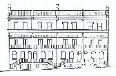 Western elevation, 1989.  (Young Street Terraces Conservation Plan, McDonald McPhee P/L)