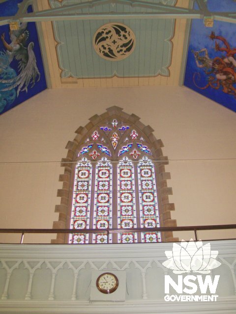Interior Newtown Uniting Church- Stained Glass Window and Ceiling Detail