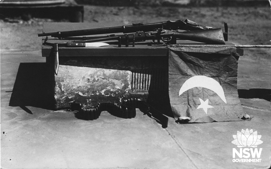 Weapons and the Ottomans flag belonging to Gool and Mahomed