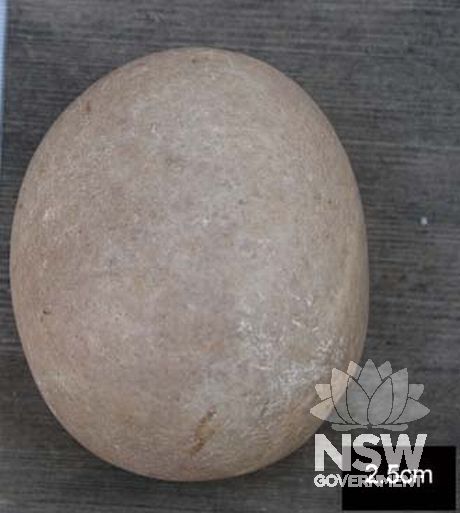 River Cobble used as a hammerstone found during excavation of the Meriton Building Site in 2002.  The hammerstone is 94 x 77 x 60mm in size. The  raw material is unknow but could be silcrete.