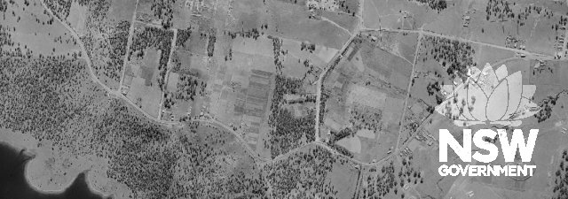 1943 aerial photograph of Prospect showing the extent of the Former Great Western Roadand the patterns of rural land use from the village of Prospect at the eastern end of the road (at right of image, on the present day Tarlington Place) to the present da