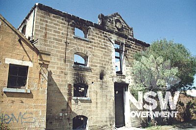 Canterbury Sugar Mill after being damaged by fire.  It is believed to be the only known industrial building surviving in the Sydney region which was erected prior to 1850.