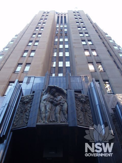 Raynor Hoff sculpture over entrance doors