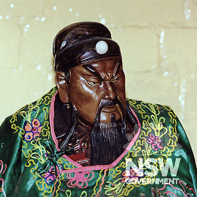 Wood statue of Kwun Ti, one of the movable heritage items conserved in the temple.