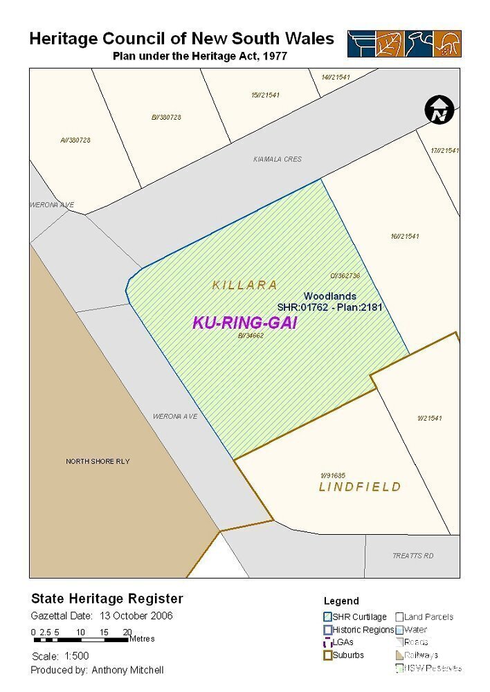 Curtilage (listing boundary) of 'Woodlands' as recommended by the Heritage Council of NSW