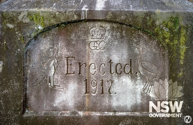 Plaque engraved on one of the pylons by internees from the Holsworthy Internment Camp, who constructed the bridge in 1917. 'GCC' denotes German Concentration Camp.