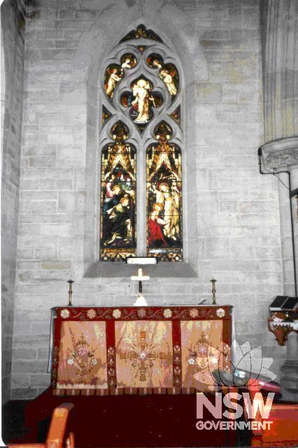 The white Sowerby memorial altar frontal in the Bishop Thomas  Memorial Chapel was made by the St Paul’s Church Geelong Working Party in 1895.