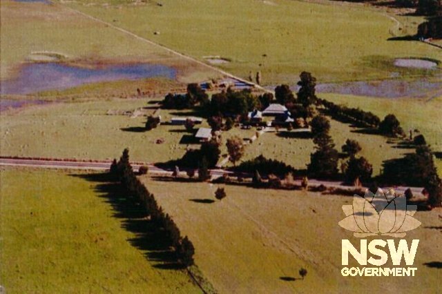 The Grange - aerial overview of homestead buildings, 1981