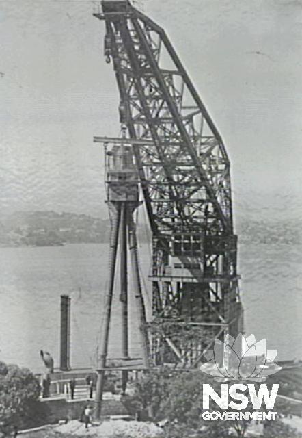 Erection of H.M.A.S. Sydney's mast, Bradleys Head, 1934.