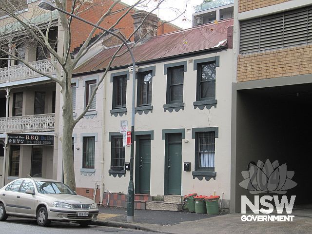 The three terraces at 198-202 Victoria Street, Potts Point. Juanita Nielsen's House (No. 202) is the terrace on the right.