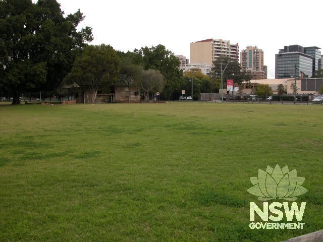 View of Robin Thomas Reserve looking toward the corner of George and Harris Streets