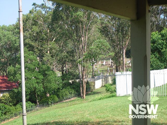 View from the Former Macquarie Schoolhouse/Chapel verandah, looking north to Wilberforce Cemetery.