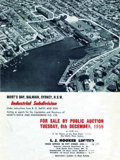LJ Hooker advertising material for Mort's Dock liquidation sale 1959.