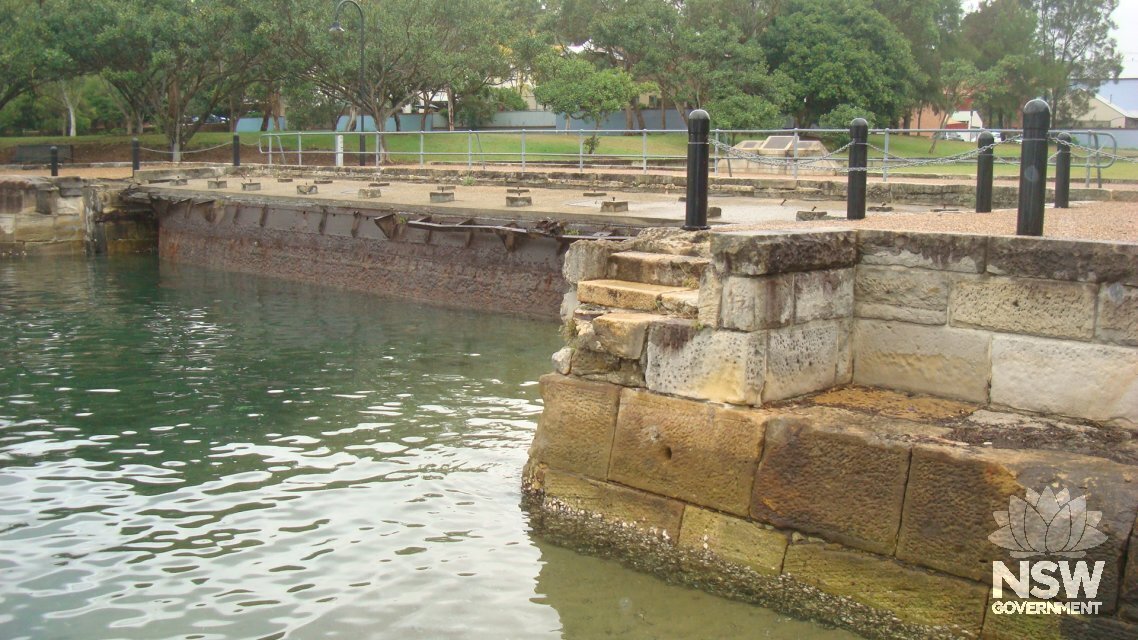 Mort's Dock caisson and stone retaining walls, Mort Bay Park, Balmain (Leichhardt LGA).