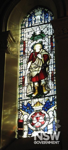 Warriors' Chapel, The Boy David representing TheWarrior, with insignia of Army, Navy and Flying Corps