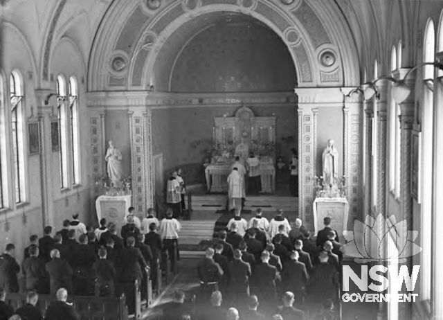 Photograph of Cardinal Gilroy conducting a service in the Barron Chapel in 1946. From Weir Phillips HIS, 2011.
