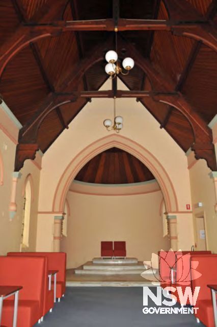 Interior of the chapel within the Edmund Rice Building, designed as part of the additions to the Mount Royal villa by Hennessy and Sheerin in 1909 for the Christian Brothers. At this time the building became known as Mount St Mary. From the Weir Phillips 