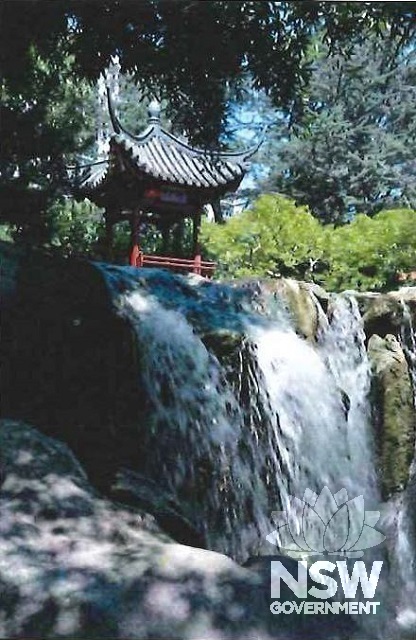 View of Waterfall and Rinsing Jade Pavilion
