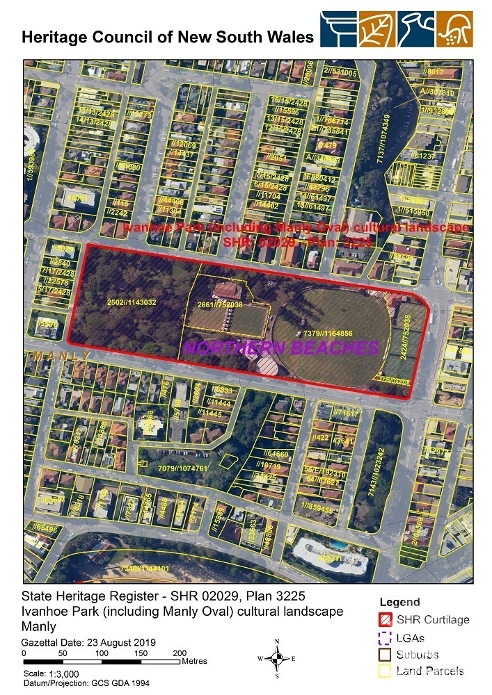 Ivanhoe Park (inclunding Manly Oval) cultural landscape HC Plan 3225