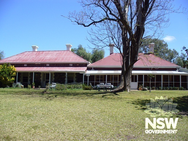 Avoca Homestead. Stone wing on left, drop log on right