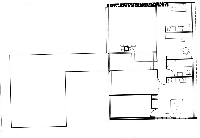 Lower level plan, presentation drawing, c1954