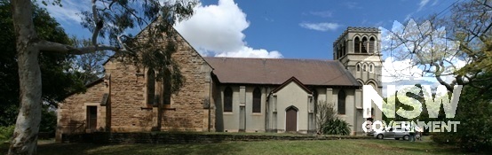 St. John the Baptist Anglican Church, Ashfield, showing phased construction in dissimilar materials; note present paint finish.