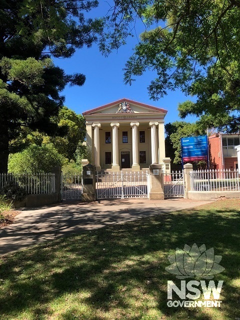 Young Great Courthouse and front gates looking south.
