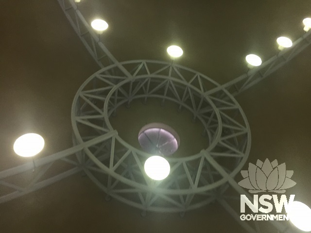 Ku ring gai Creative Arts High School Multipurpose Hall Binishell - original lishts, skylight and supporting structure