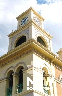 Clocktower of Hay Post Office looking southwest.