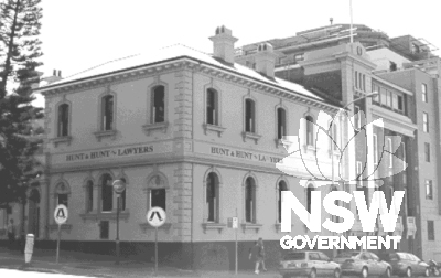 Southeastern corner view of the former Newcastle post Office, constructed in 1872.  It has been modified since and is currently occupied by offices.