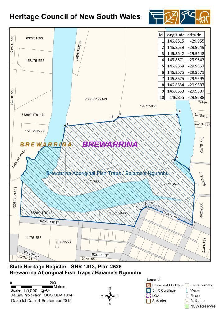 SHR Plan 1413  SHR curtilage map for Brewarrina Fish Traps included extended curtilage, gazetted 4 September 2015 - aerial view