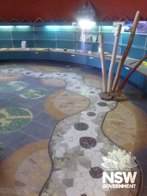 Foyer of the underground Brewarrina Aboriginal Cultural Museum, now included within the SHR curtilage. Project architect for the building was Olga Kosterin of NSW Government Architect's Office. The design was awarded the NSW Institute of Architects' Black