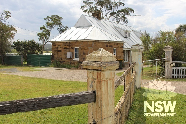 Maryland stone northern gatehouse (with updates) and c1900 gate posts and fence 875 Northen Road, Bringelly