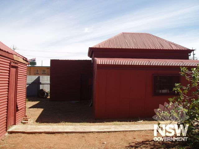 The exterior of the corrugated iron Broken Hill Mosque with smaller, former mosque on left which was relocated from another Afghan Camp in Broken Hill