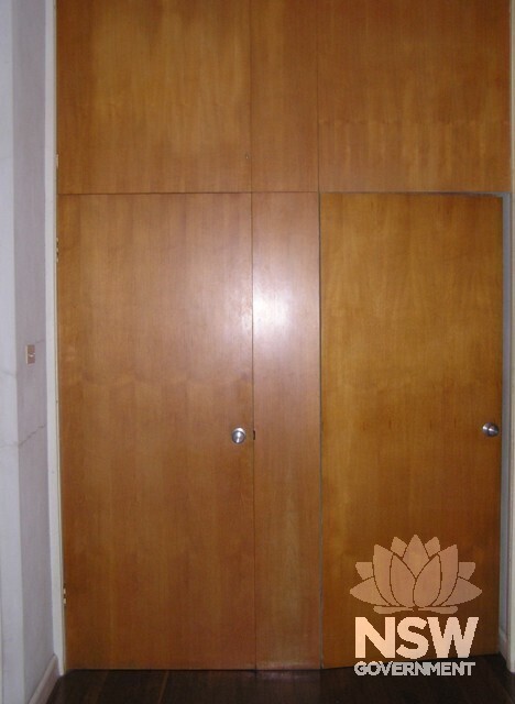 Doors in entry lobby concealing entry to bedroom, study and bathroom.