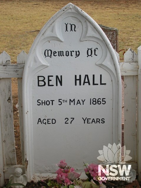 Headstone of Ben Hall's Grave in Forbes Cemetery. The headstone was erected circa 1957.