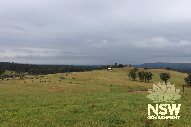 View along the central ridge line from One Tree Hill to the mill tower and homestead.