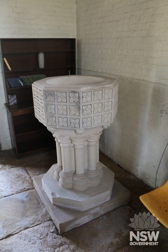 Blacket font in southwest corner of the church