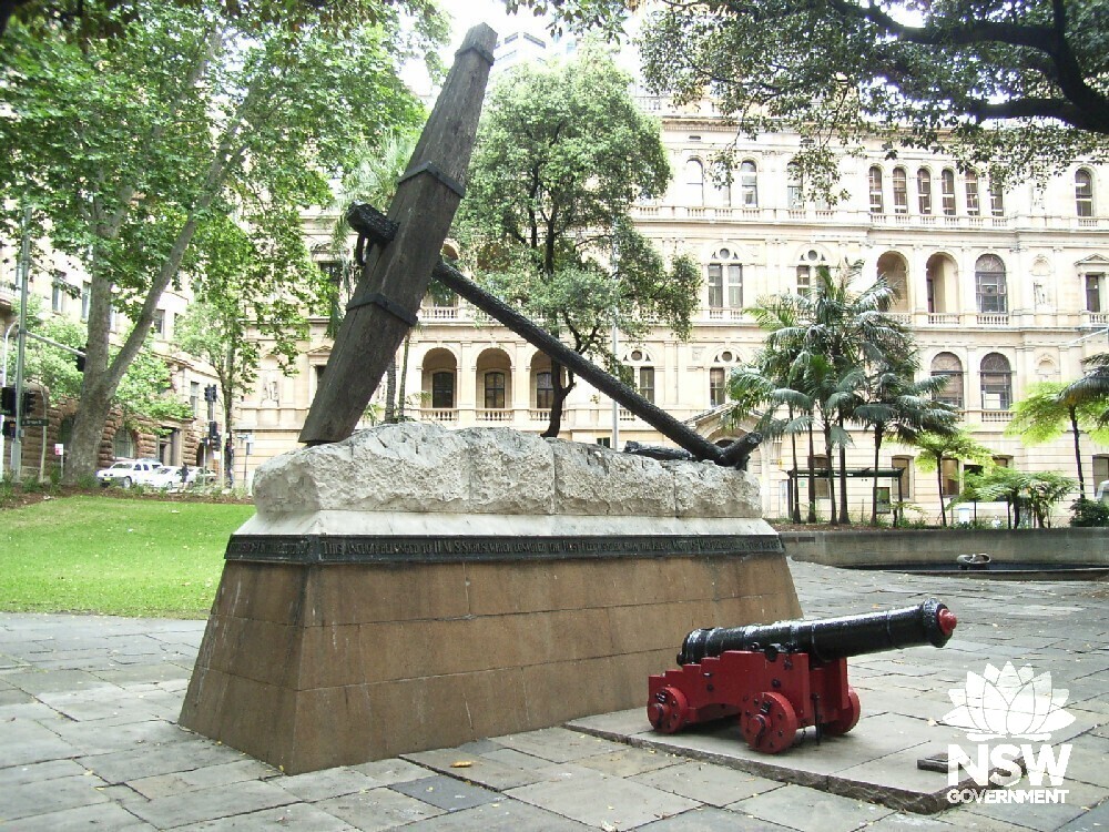 Anchor (pre-1788) and cannon (c.1767-1786 ) mounted at Macquarie Place, salvaged from the Sirius, the flagship warship of the First Fleet.