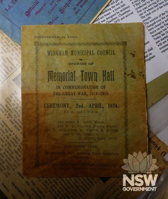 Photograph of the cover of the opening day program 2 April 1924, held by the local historical society.