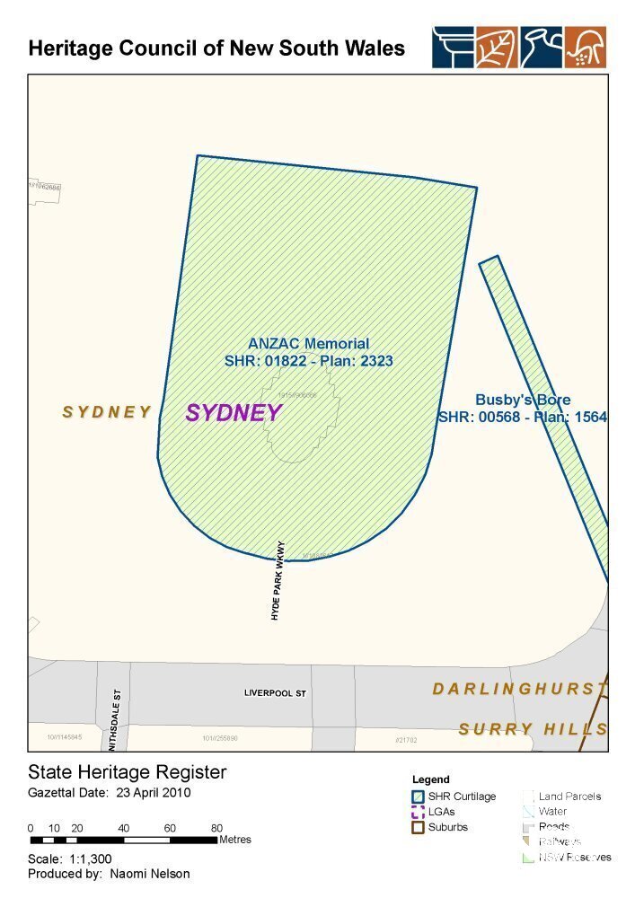 SHR nomination map of proposed curtilage for SHR listing of ANZAC Memorial, February 2010
