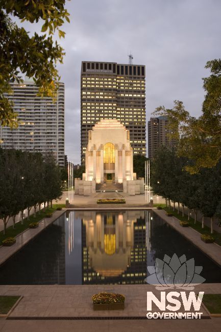 ANZAC Memorial and pool of reflection, early evening