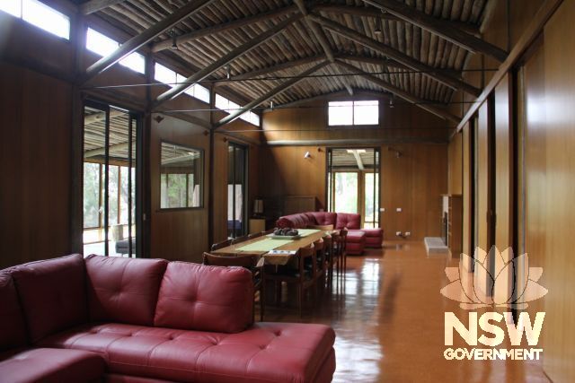 Interior of Myer House showing central living area