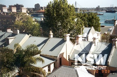 View over rooftops of southern Millers Point from Observatory Hill.