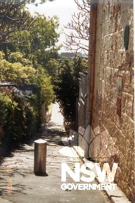 Ferry Lane, Dawes Point, looking northwards from Lower Fort Street, the site of the outbreak of the plague in 1900.