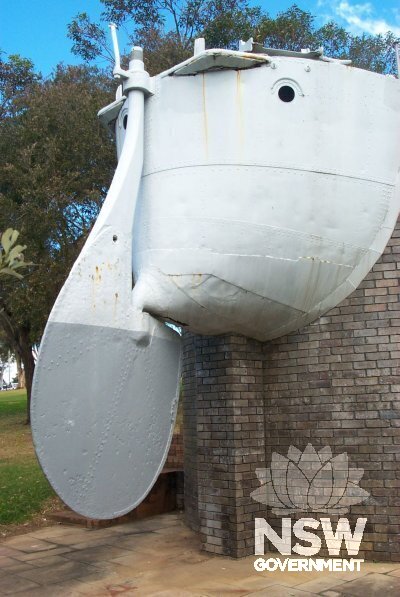 Stern of former HMAS Parramatta Torpedo Boat Destroyer, established as a memorial at Queens Wharf Reserve, Parramatta.