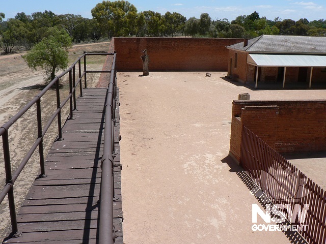 Old Wentworth Gaol - view north from south west watchtower along catwalk and western compound wall